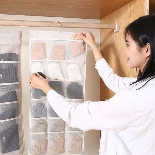 Double Sided Hanging Wardrobe Dustproof Storage Bag Organizer for Socks and Underwear