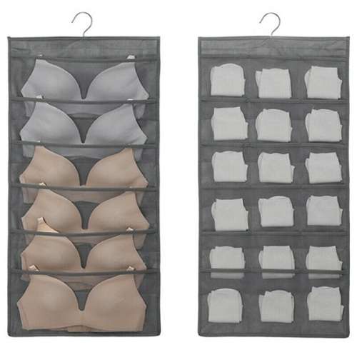 Double Sided Hanging Wardrobe Dustproof Storage Bag Organizer for Socks and Underwear