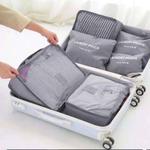 6pc  Flatpack Holiday and Travel Bag Organizer Set  ( Dark Grey )