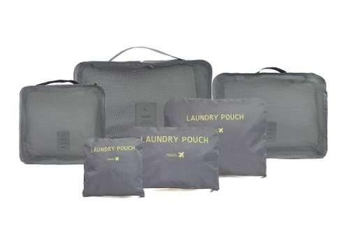 6pc  Flatpack Holiday and Travel Bag Organizer Set  ( Dark Grey )