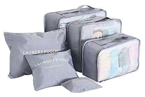 6pc  Flatpack Holiday and Travel Bag Organizer Set  ( Dark Grey )