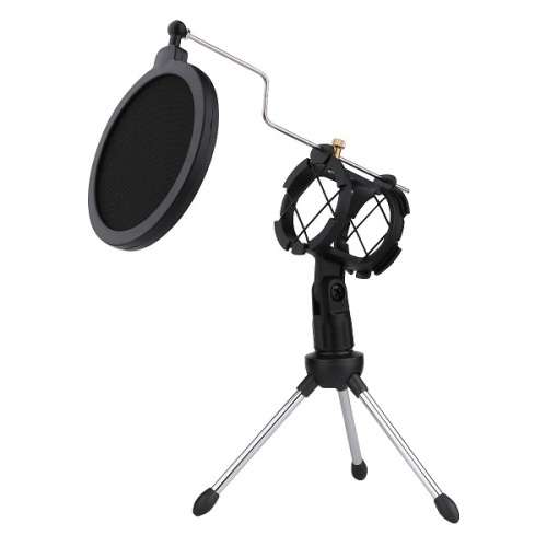 Professional Foldable Desktop Microphone Tripod Stand with Pop Shield Dual Filter