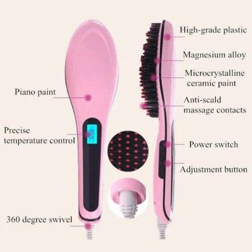 Digital Fast Hair Straightener Brush with Temperature Control