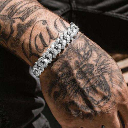 Mens Stunning Iced Out Silver Cuban Linked Bling Bracelet