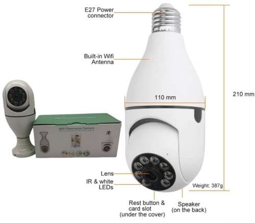 WIFI 360 Degree Panoramic Light Bulb Surveillance & Motion Detector Camera