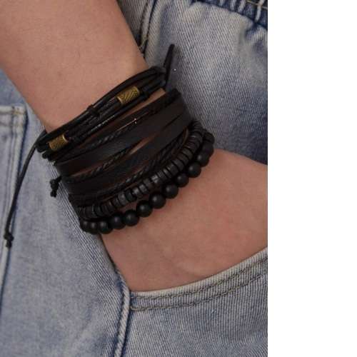 Cool 4pc Braided Bohemian Viking Leather Bracelet