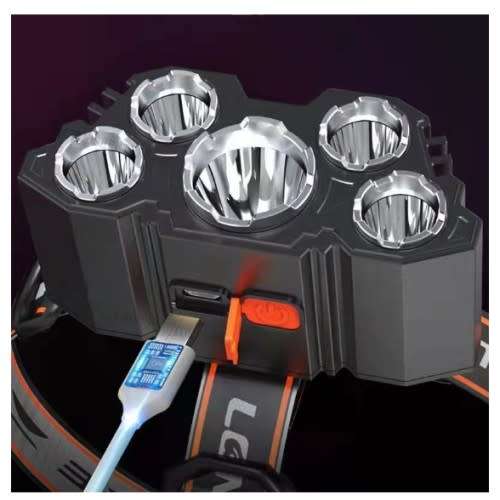 USB Rechargeable Super Bright & Powerful LED Waterproof 5 LED Indoor / Outdoor Headlamp
