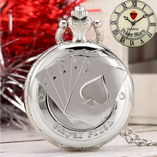 Super Cool Royal Flush Poker Stars Quartz Pocket Watch
