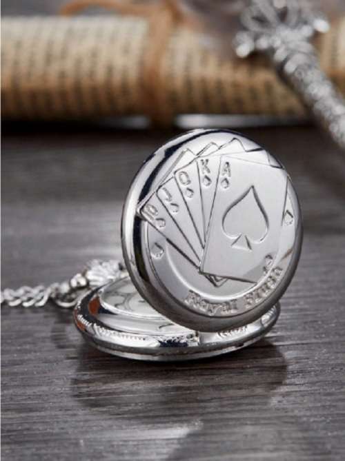 Super Cool Royal Flush Poker Stars Quartz Pocket Watch