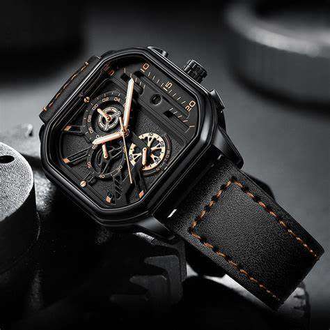 Mens Elegant & Eyecatching Square Dial Leather Band Watch