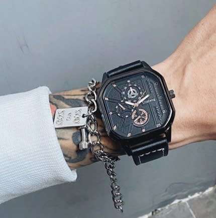 Mens Elegant & Eyecatching Square Dial Leather Band Watch