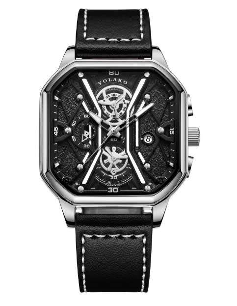 Mens Elegant & Eyecatching  YOLAKO Classic Design Square Dial Leather Band Watch