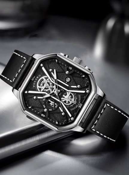 Mens Elegant & Eyecatching  YOLAKO Classic Design Square Dial Leather Band Watch
