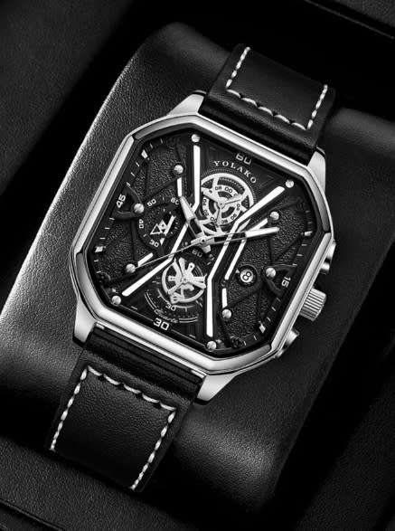 Mens Elegant & Eyecatching  YOLAKO Classic Design Square Dial Leather Band Watch
