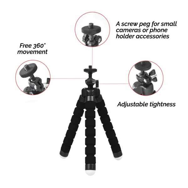 Flexible & Versatile Vlogging , Desktop or Outdoors Octopus Tripod with Cellphone Holder Bracket