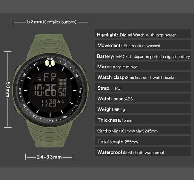 Mens Rugged  Military Style SKMI  Adventure / Outdoors Sport Watch