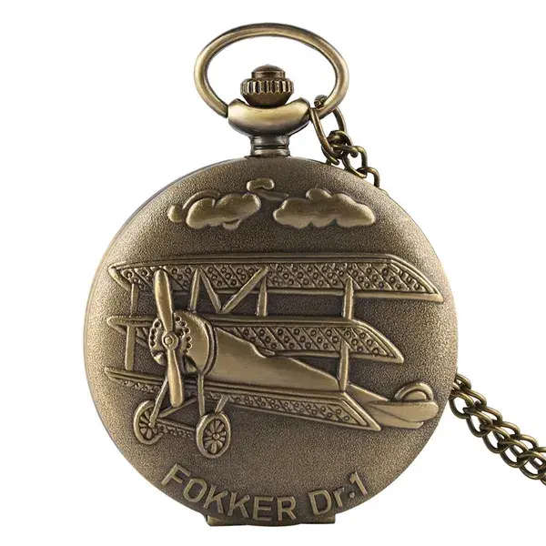Cool  Fokker Dr-1  Vintage Design World War 1 Aviator Plane Replica Pocket Watch