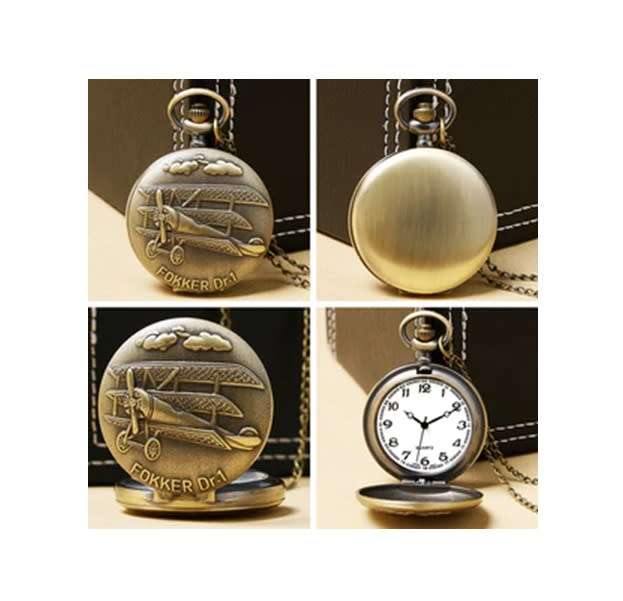 Cool  Fokker Dr-1  Vintage Design World War 1 Aviator Plane Replica Pocket Watch