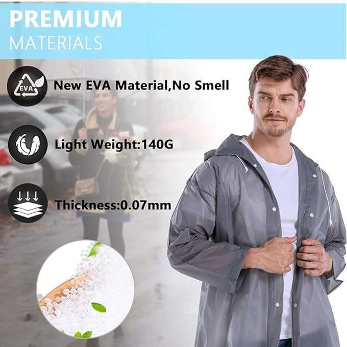 Unisex Adults High Quality EVA Thickened Waterproof & Windproof Hooded Raincoat