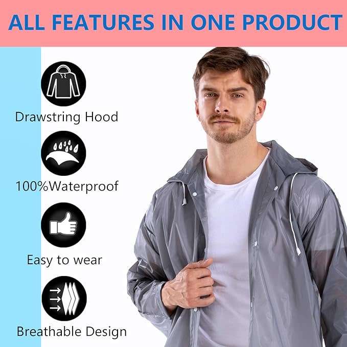 Unisex Adults High Quality EVA Thickened Waterproof & Windproof Hooded Raincoat