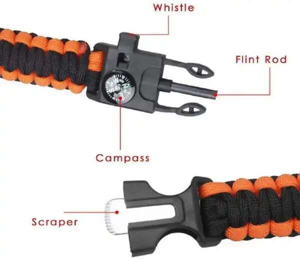5in1 Outdoors Survival Military Grade Paracord Bracelet ( Flint ,Whistle ,Rope ,Mini Saw ,Compass )