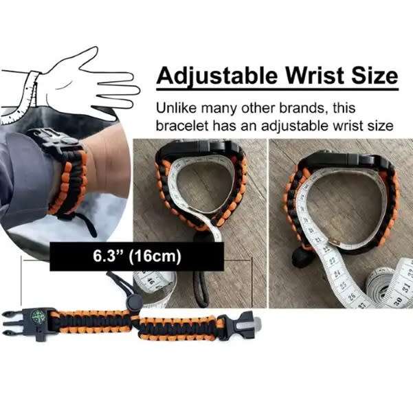5in1 Outdoors Survival Military Grade Paracord Bracelet ( Flint ,Whistle ,Rope ,Mini Saw ,Compass )