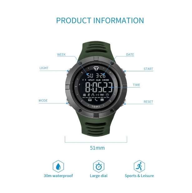 Mens Eyecatching & Rugged TOMI Cool Military Look Ribbed Design Sport Watch