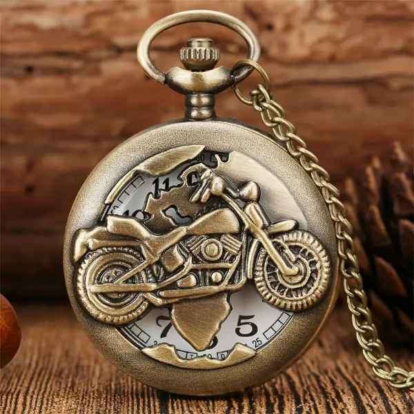 Classic Old School Vintage Rally Motorcycle Quartz Pocket Watch