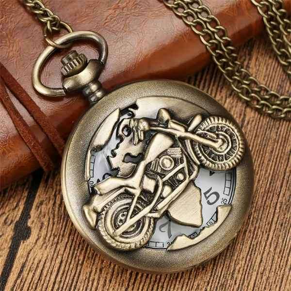Classic Old School Vintage Rally Motorcycle Quartz Pocket Watch