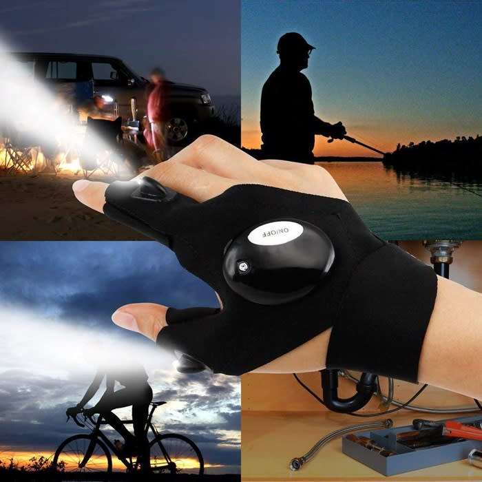 1 Pair Premium Multipurpose LED Night Light Gloves for Fishing , Camping & Night Work