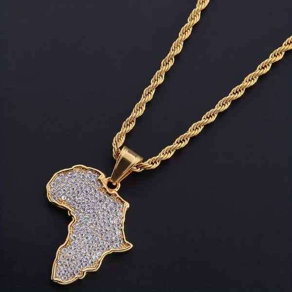 Stunning Gold Plated Brass Diamantes Africa Pendant Necklace