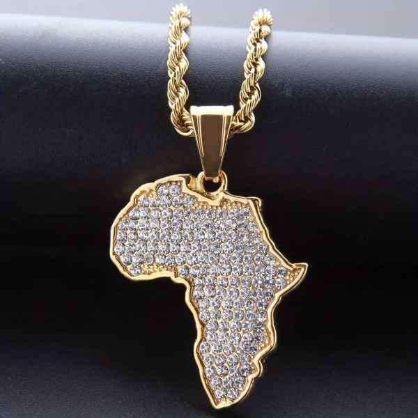 Stunning Gold Plated Brass Diamantes Africa Pendant Necklace