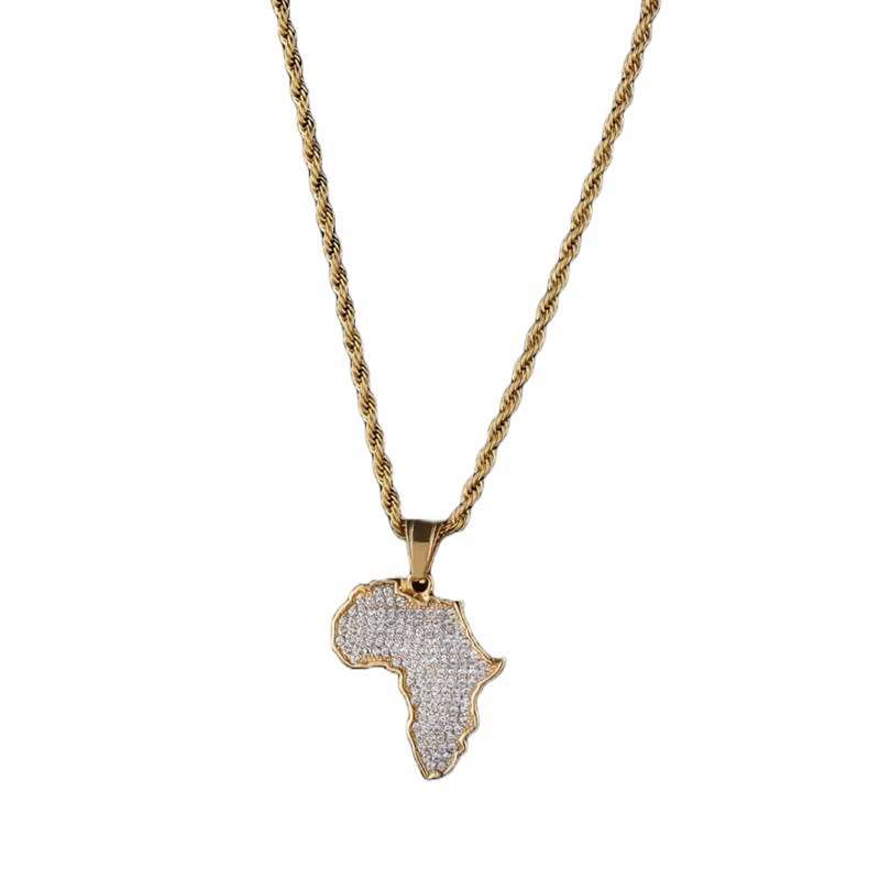 Stunning Gold Plated Brass Diamantes Africa Pendant Necklace