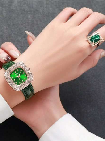 Ladies 5pc  Diamante Watch & Jewellery Set