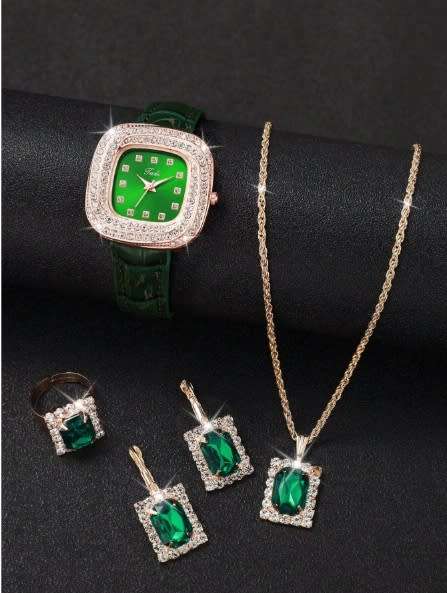 Ladies 5pc  Diamante Watch & Jewellery Set