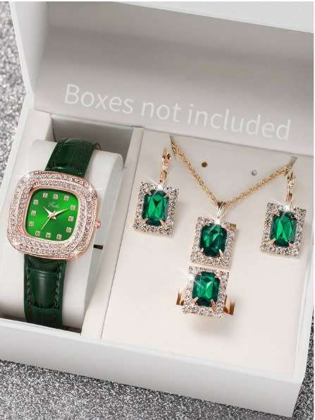 Ladies 5pc  Diamante Watch & Jewellery Set