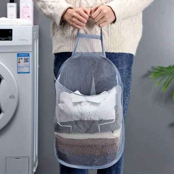 Mesh Stretch Pop Up Laundry Basket with Bathroom Tile Hook