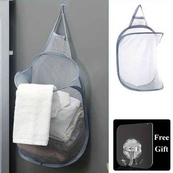 Mesh Stretch Pop Up Laundry Basket with Bathroom Tile Hook