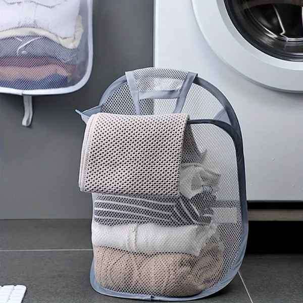 Mesh Stretch Pop Up Laundry Basket with Bathroom Tile Hook