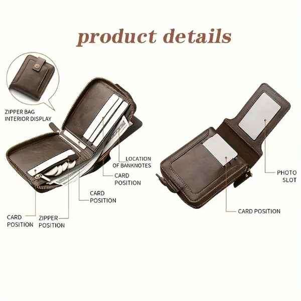 Men's rugged leather bifold wallet with multiple card slots