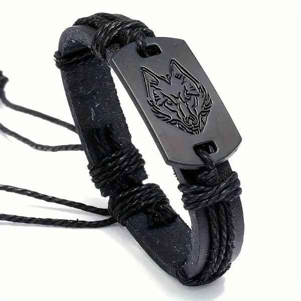 Mystical & Cool Rugged Sigma Lone Wolf Leather Bracelet for Men