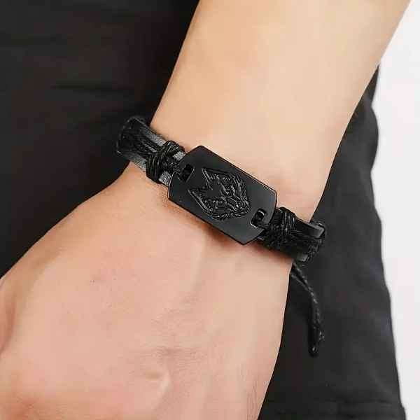 Mystical & Cool Rugged Sigma Lone Wolf Leather Bracelet for Men