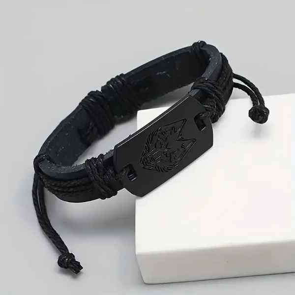 Mystical & Cool Rugged Sigma Lone Wolf Leather Bracelet for Men