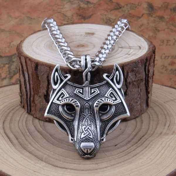 Mens Mythical Fenrir Viking Lone Wolf Stainless Steel Warrior Necklace