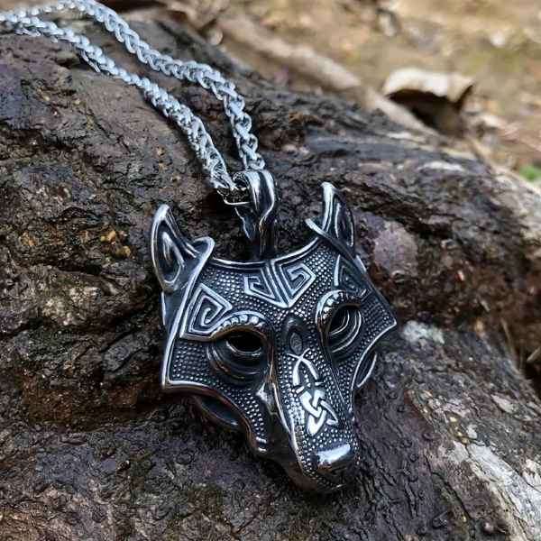 Mens Mythical Fenrir Viking Lone Wolf Stainless Steel Warrior Necklace