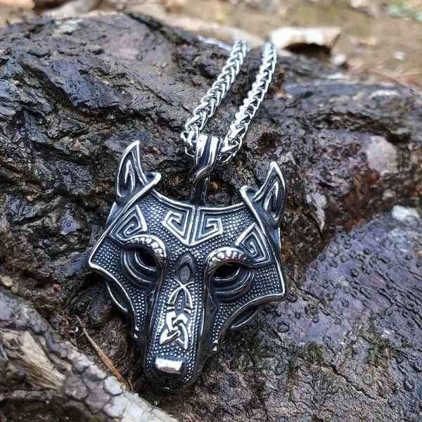 Mens Mythical Fenrir Viking Lone Wolf Stainless Steel Warrior Necklace