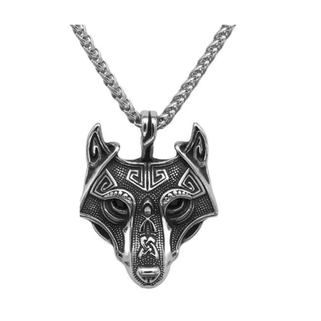 Mens Mythical Fenrir Viking Lone Wolf Stainless Steel Warrior Necklace
