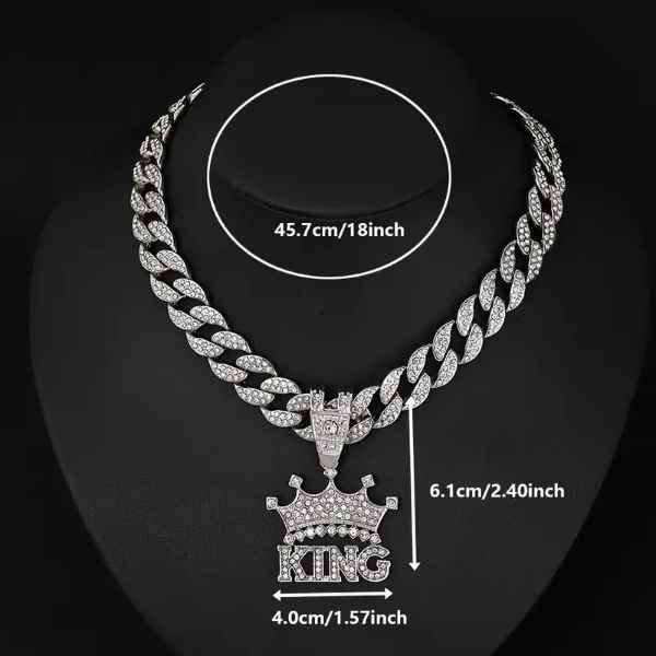 Mens Stunning Iced Out Stainless Steel KINGS CROWN Cuban Linked Pendant Neck Chain