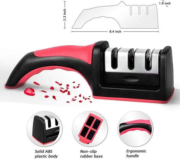 Brilliant & Effective Solid Handheld 3 Slot Knife Sharpener