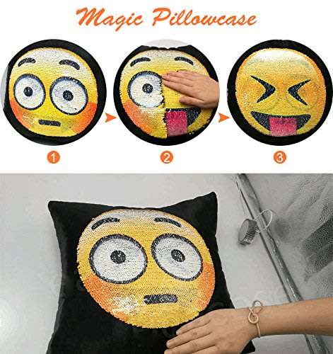 Emoji Pillow Changing Face Mermaid Magical Reversible Emoticon Sequin Pillowcase Cushion Cover